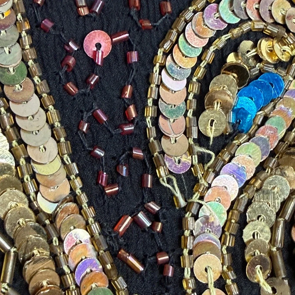 Lawrence Kazars Womens S Beaded Silk Vest Black Gold Paisley Boho Eclectic Artsy - Picture 9 of 11